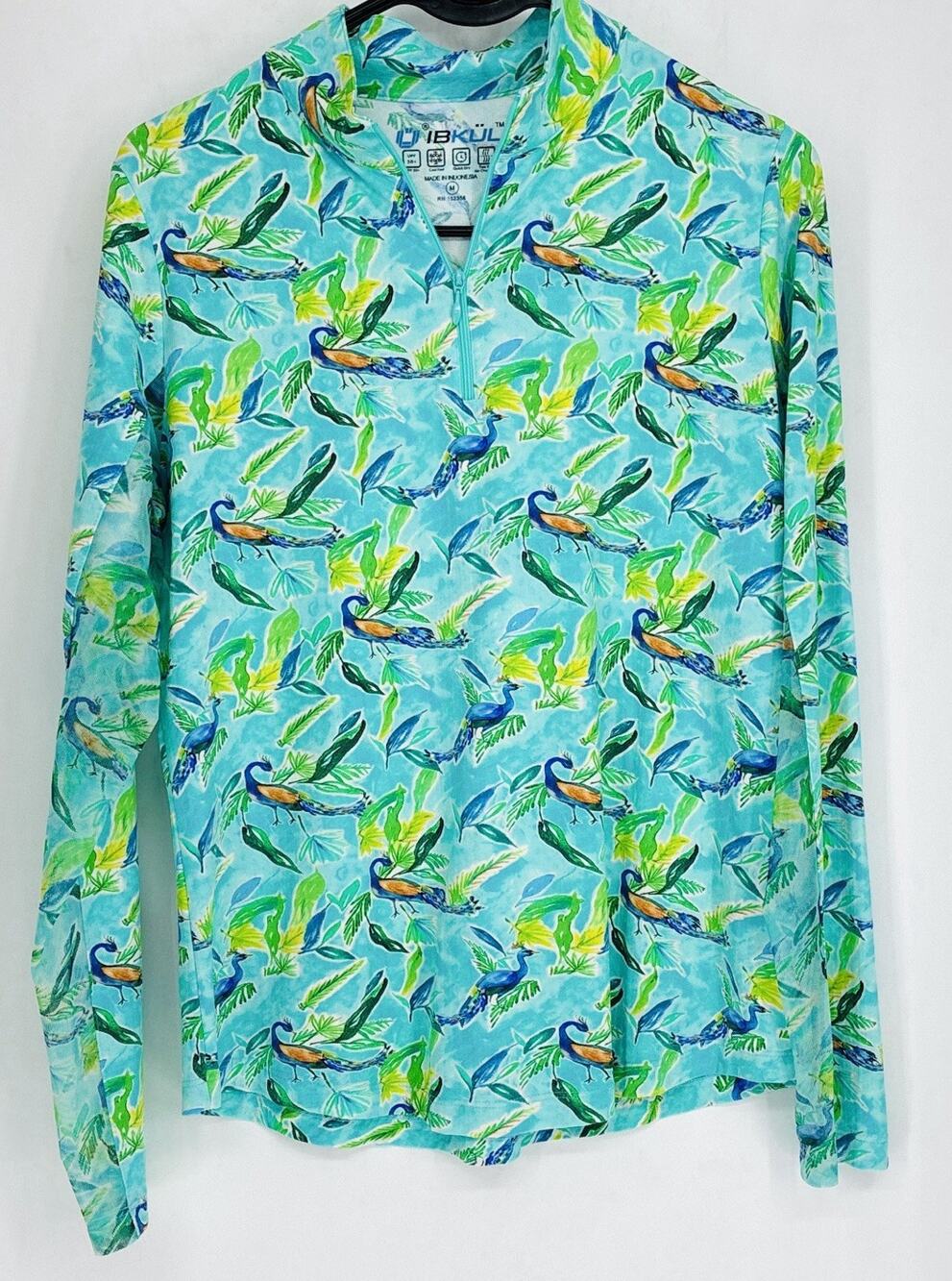 IBKUL Womens Rachel Jade Multi Long Sleeve Mock Golf Shirt Size XL Vented 1/4